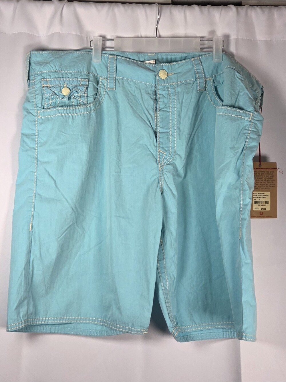 True Religion NEW Big T Board Shorts Men's 40 Faded Carribean Blue  $78